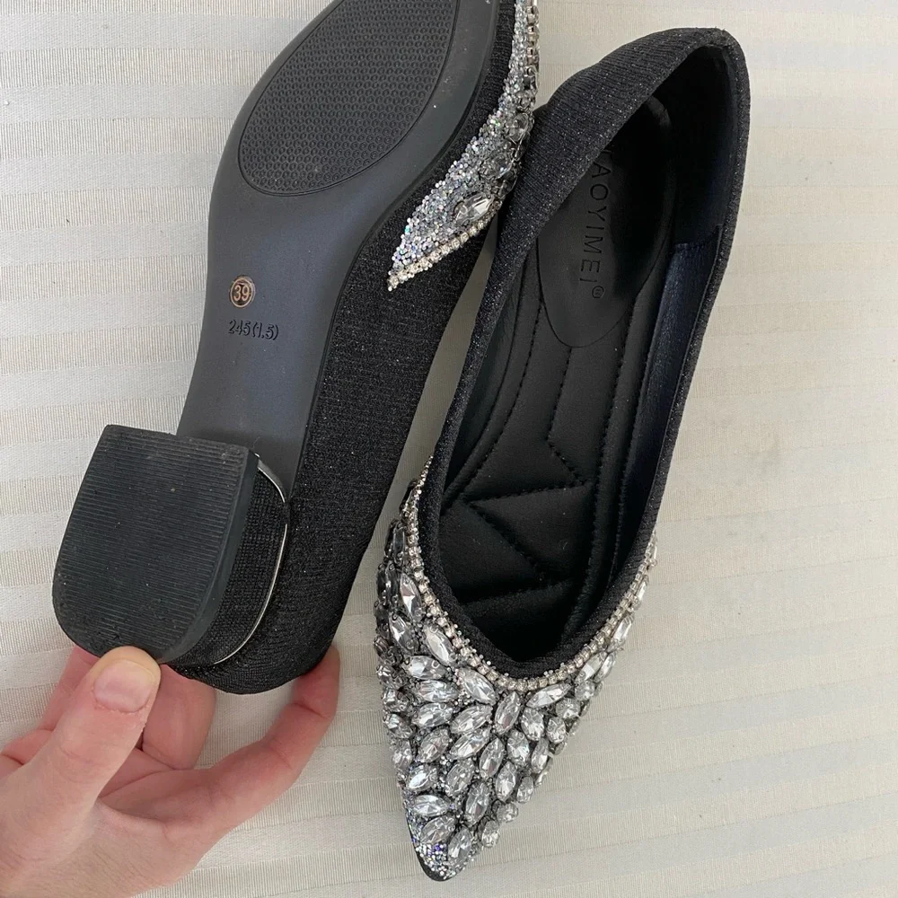 Taoyimei Shoes | Taoyimei Black Flats With Silver Rhinestones - Gorgeous & Sparkly | Color: Black/Silver | Size: 9 | Jessleora's Closet